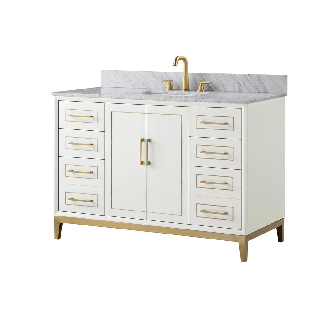 Bemma, Gracie 48" Single Vanity, Satin, White/Satin Brass, Carrara Marble Top#top-options_carrara-marble-top