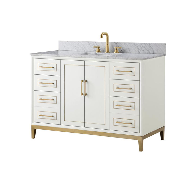 Bemma, Gracie 48" Single Vanity, Satin, White/Satin Brass, Carrara Marble Top#top-options_carrara-marble-top