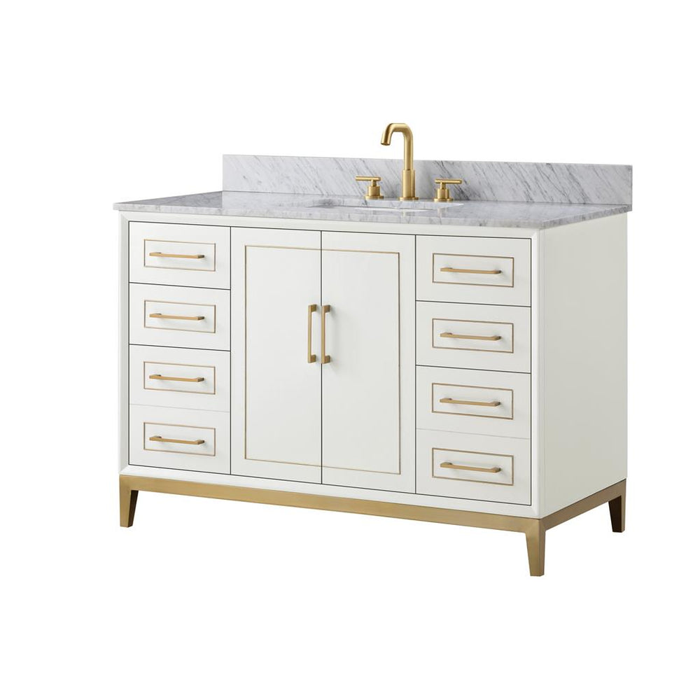 Bemma, Gracie 48" Single Vanity, Satin, White/Satin Brass, Carrara Marble Top#top-options_carrara-marble-top