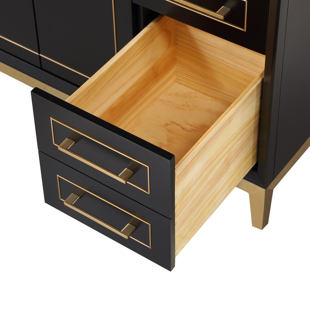 Bemma, Gracie 48" Single Vanity, Midnight Black/Satin Brass, White Quartz Top#top-options_white-quartz-top