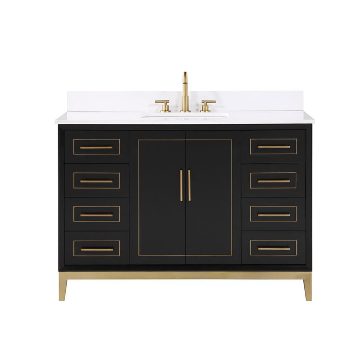 Bemma, Gracie 48" Single Vanity, Midnight Black/Satin Brass, White Quartz Top#top-options_white-quartz-top