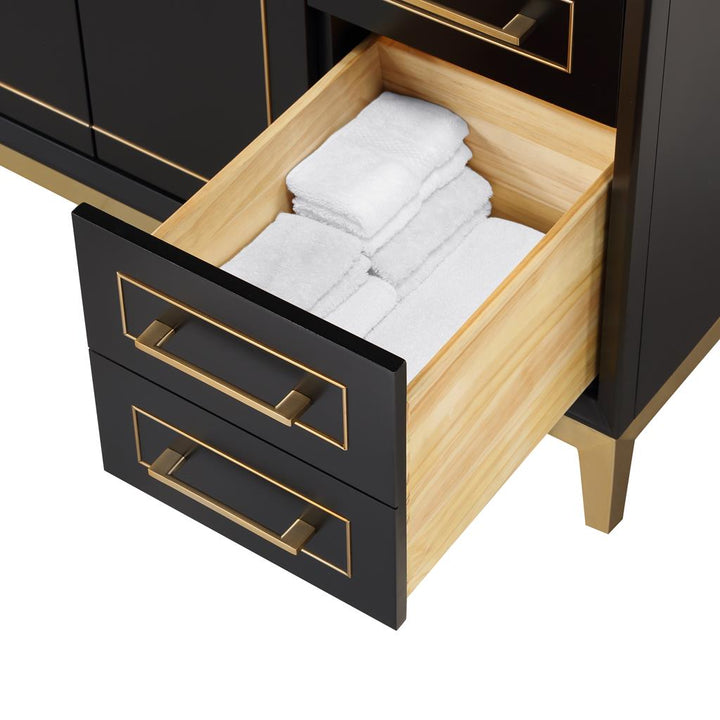 Bemma, Gracie 48" Single Vanity, Midnight Black/Satin Brass, Carrara Marble Top#top-options_carrara-marble-top