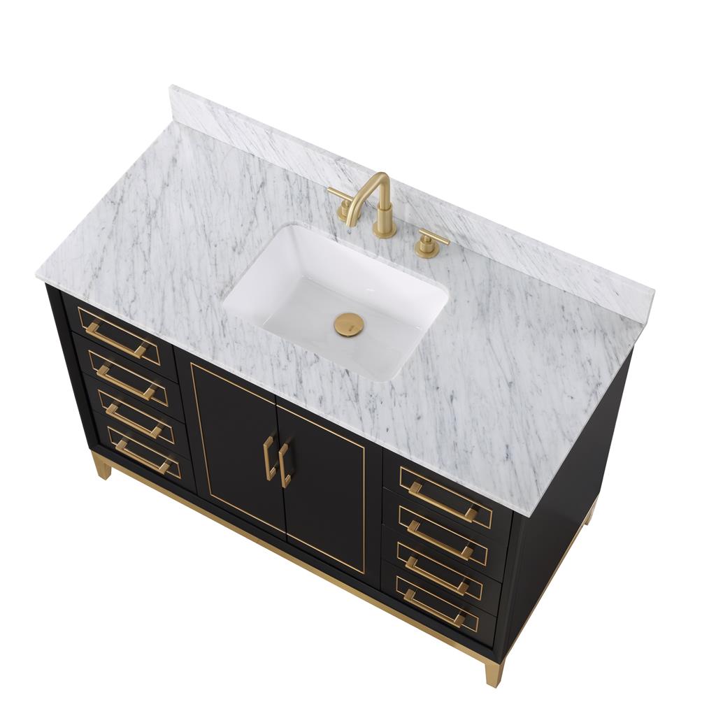 Bemma, Gracie 48" Single Vanity, Midnight Black/Satin Brass, Carrara Marble Top#top-options_carrara-marble-top