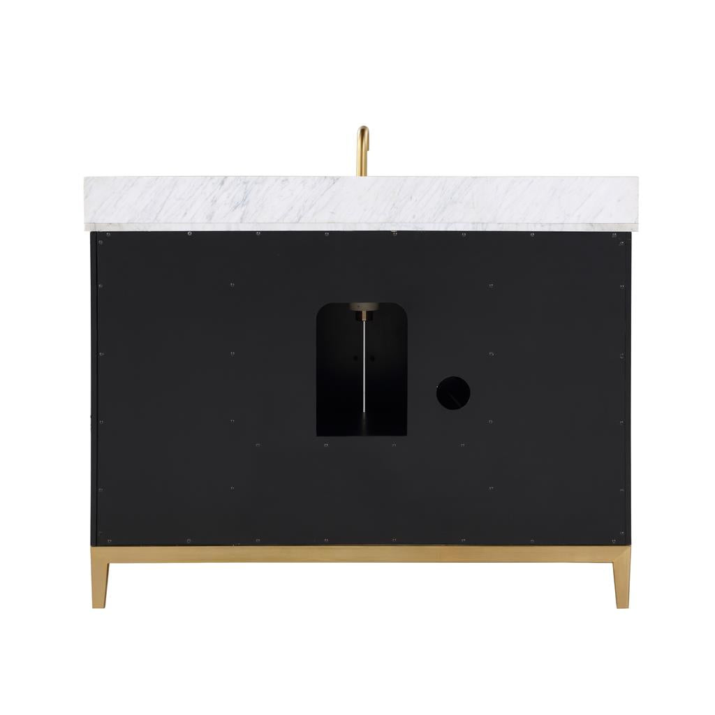 Bemma, Gracie 48" Single Vanity, Midnight Black/Satin Brass, Carrara Marble Top#top-options_carrara-marble-top