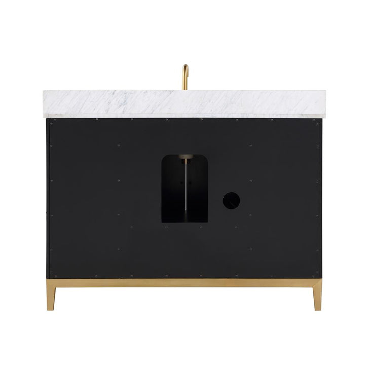 Bemma, Gracie 48" Single Vanity, Midnight Black/Satin Brass, Carrara Marble Top#top-options_carrara-marble-top