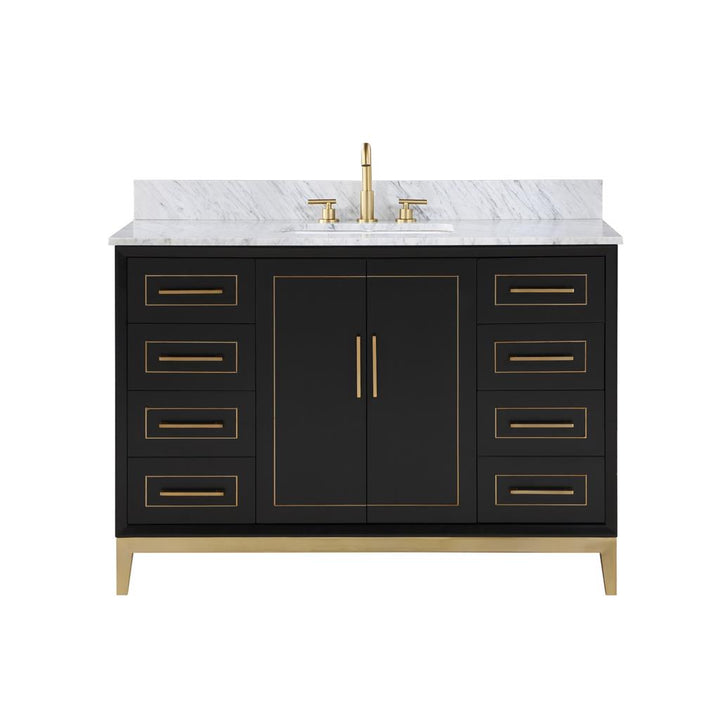 Bemma, Gracie 48" Single Vanity, Midnight Black/Satin Brass, Carrara Marble Top#top-options_carrara-marble-top
