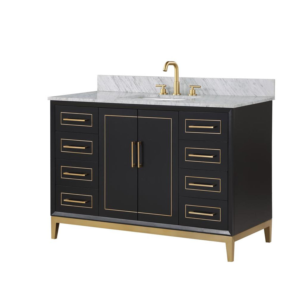 Bemma, Gracie 48" Single Vanity, Midnight Black/Satin Brass, Carrara Marble Top#top-options_carrara-marble-top