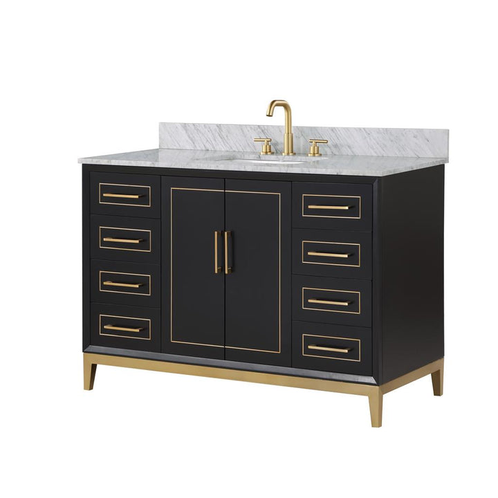 Bemma, Gracie 48" Single Vanity, Midnight Black/Satin Brass, Carrara Marble Top#top-options_carrara-marble-top
