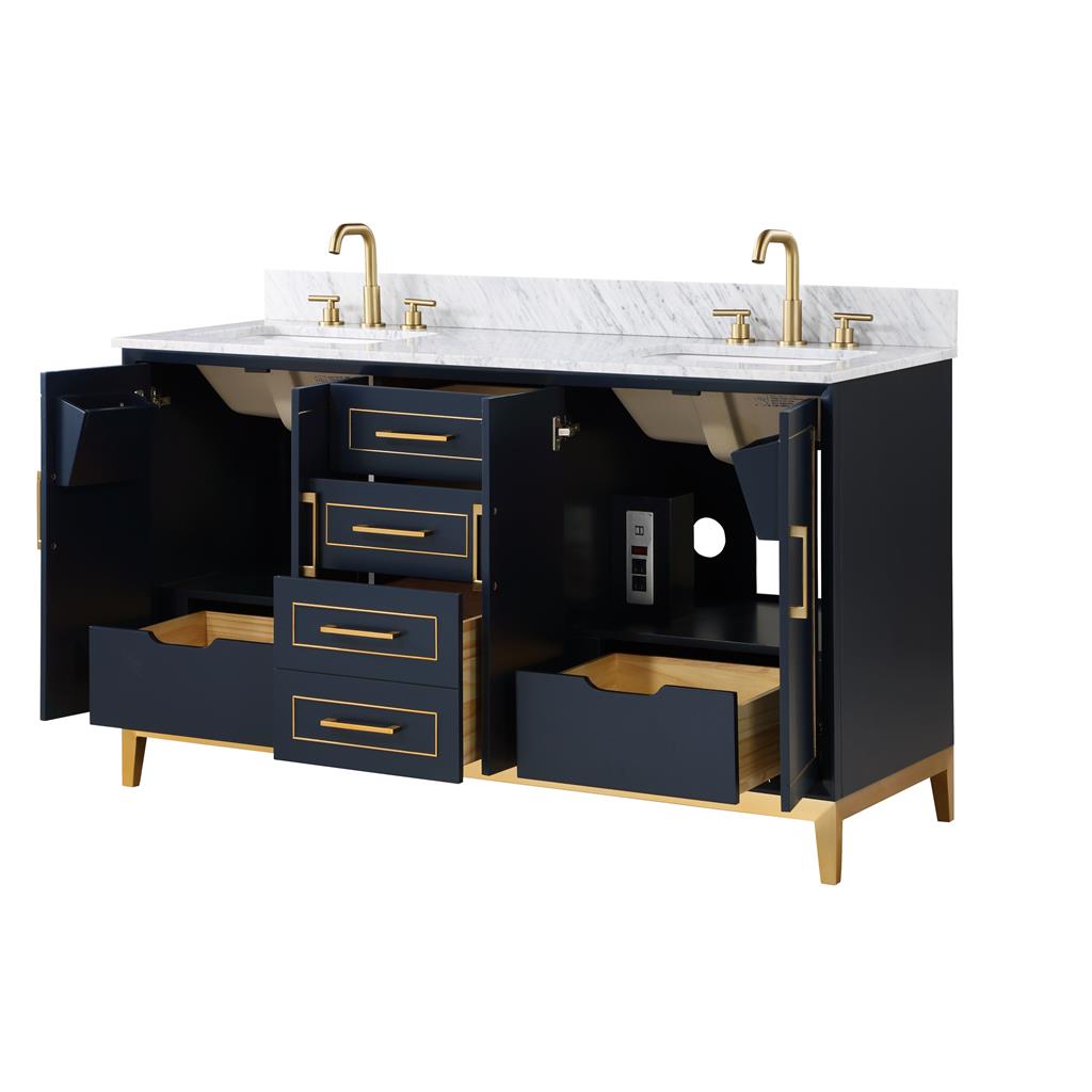 Bemma, Gracie 60" Double Vanity, Pacific Blue/Satin Brass, Carrara Marble Top#top-options_carrara-marble-top