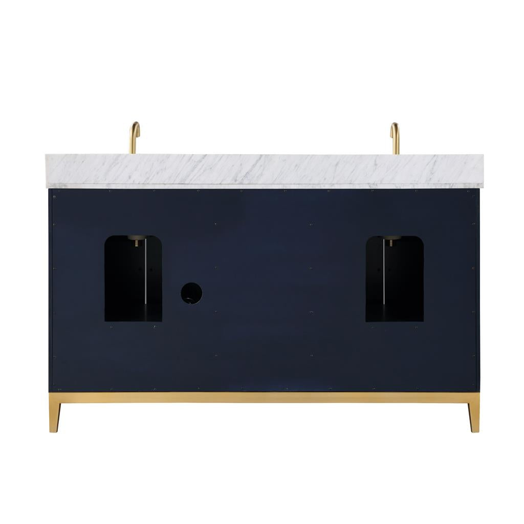 Bemma, Gracie 60" Double Vanity, Pacific Blue/Satin Brass, Carrara Marble Top#top-options_carrara-marble-top