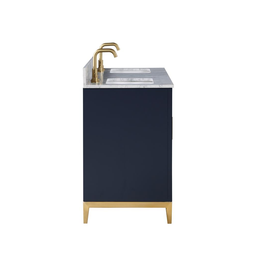 Bemma, Gracie 60" Double Vanity, Pacific Blue/Satin Brass, Carrara Marble Top#top-options_carrara-marble-top