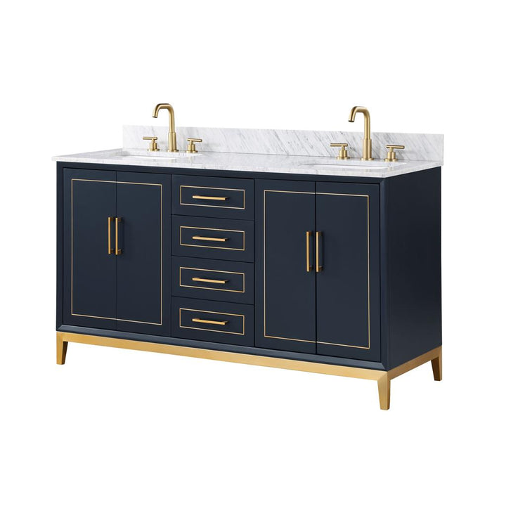 Bemma, Gracie 60" Double Vanity, Pacific Blue/Satin Brass, Carrara Marble Top#top-options_carrara-marble-top