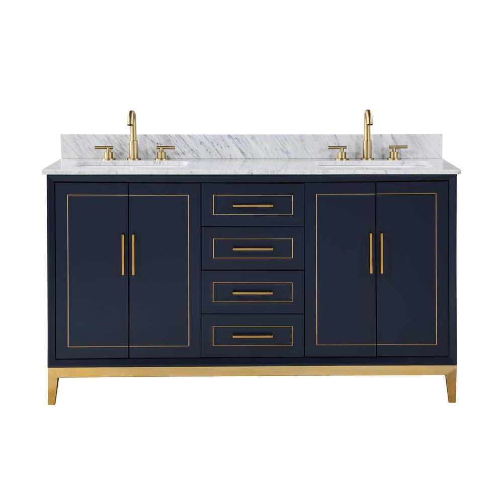 Bemma, Gracie 60" Double Vanity, Pacific Blue/Satin Brass, Carrara Marble Top#top-options_carrara-marble-top