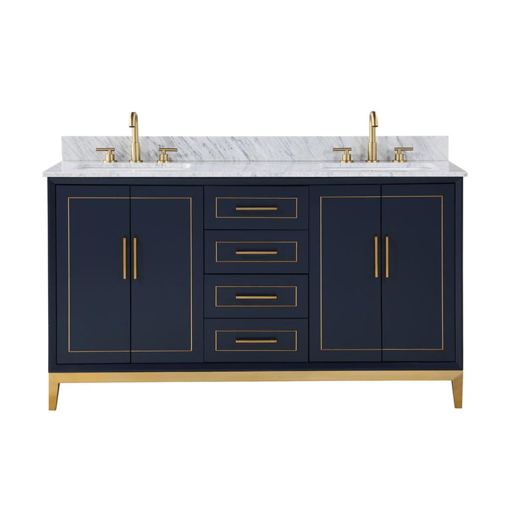Bemma, Gracie 60" Double Vanity, Pacific Blue/Satin Brass, Carrara Marble Top#top-options_carrara-marble-top
