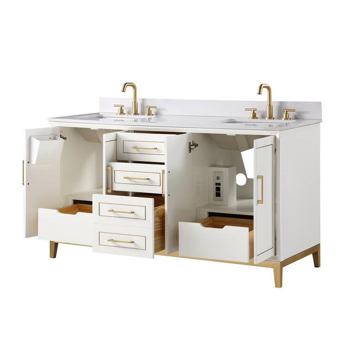 Bemma, Gracie 60" Double Vanity, Satin, White/Satin Brass, White Quartz Top#top-options_white-quartz-top