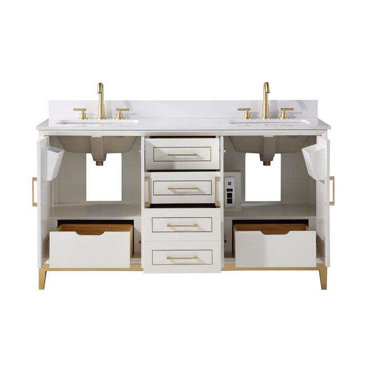 Bemma, Gracie 60" Double Vanity, Satin, White/Satin Brass, White Quartz Top#top-options_white-quartz-top