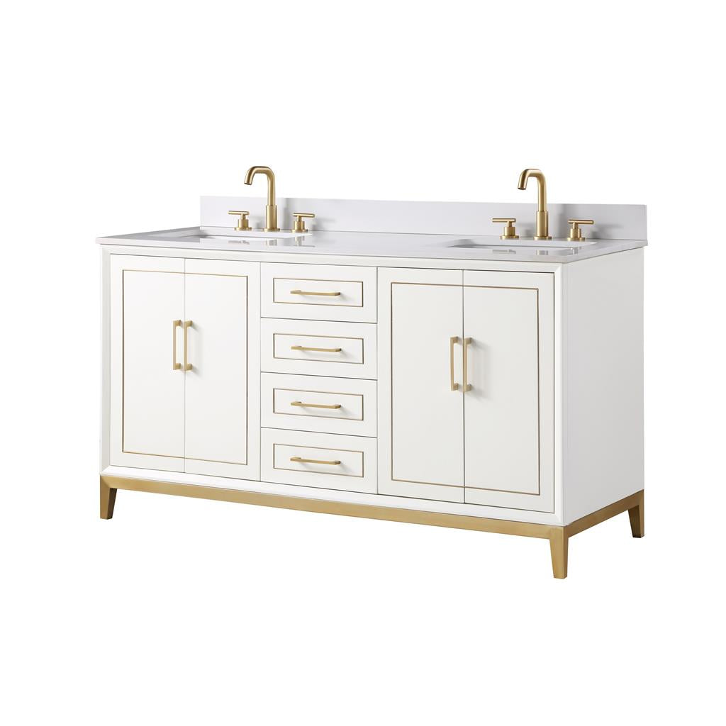 Bemma, Gracie 60" Double Vanity, Satin, White/Satin Brass, White Quartz Top#top-options_white-quartz-top