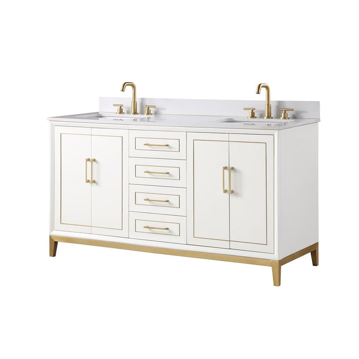 Bemma, Gracie 60" Double Vanity, Satin, White/Satin Brass, White Quartz Top#top-options_white-quartz-top
