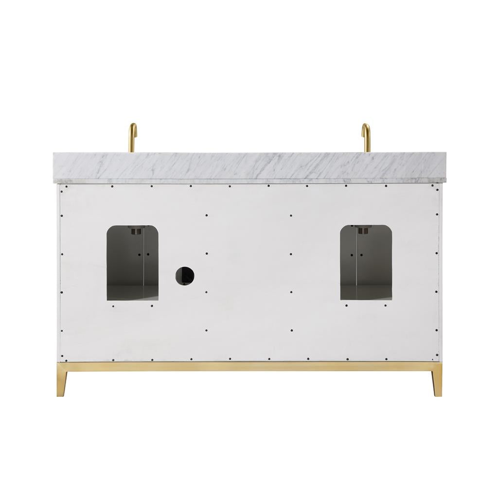 Bemma, Gracie 60" Double Vanity, Satin, White/Satin Brass, Carrara Marble Top#top-options_carrara-marble-top