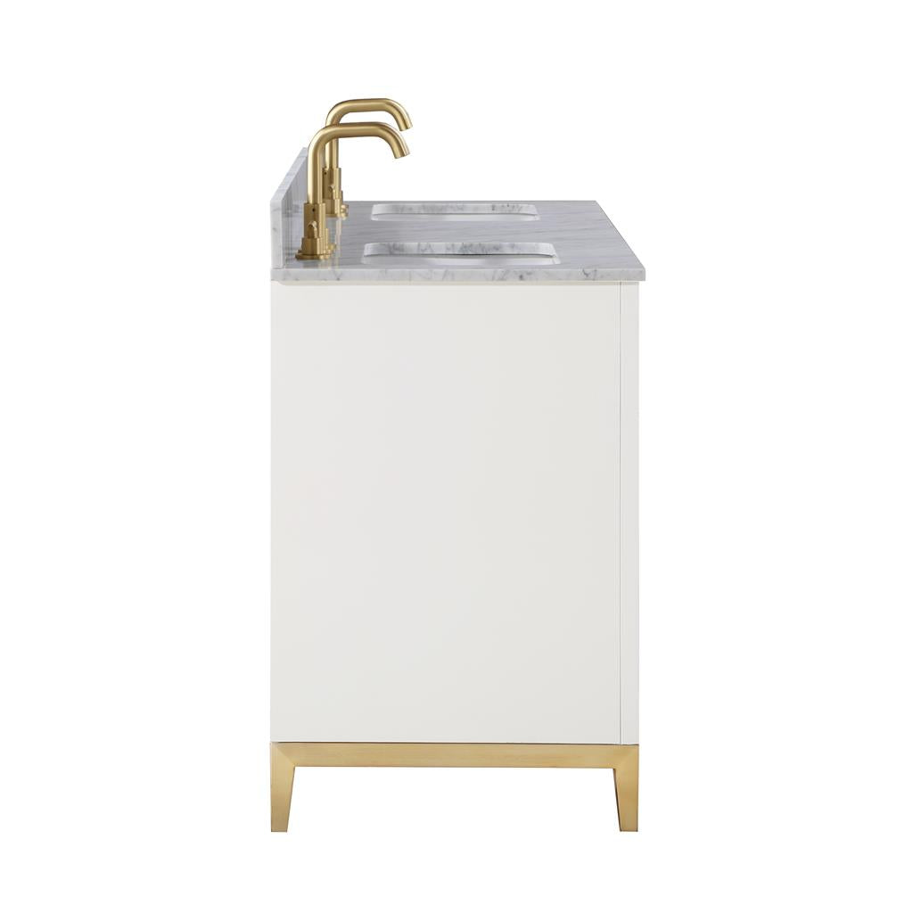 Bemma, Gracie 60" Double Vanity, Satin, White/Satin Brass, Carrara Marble Top#top-options_carrara-marble-top