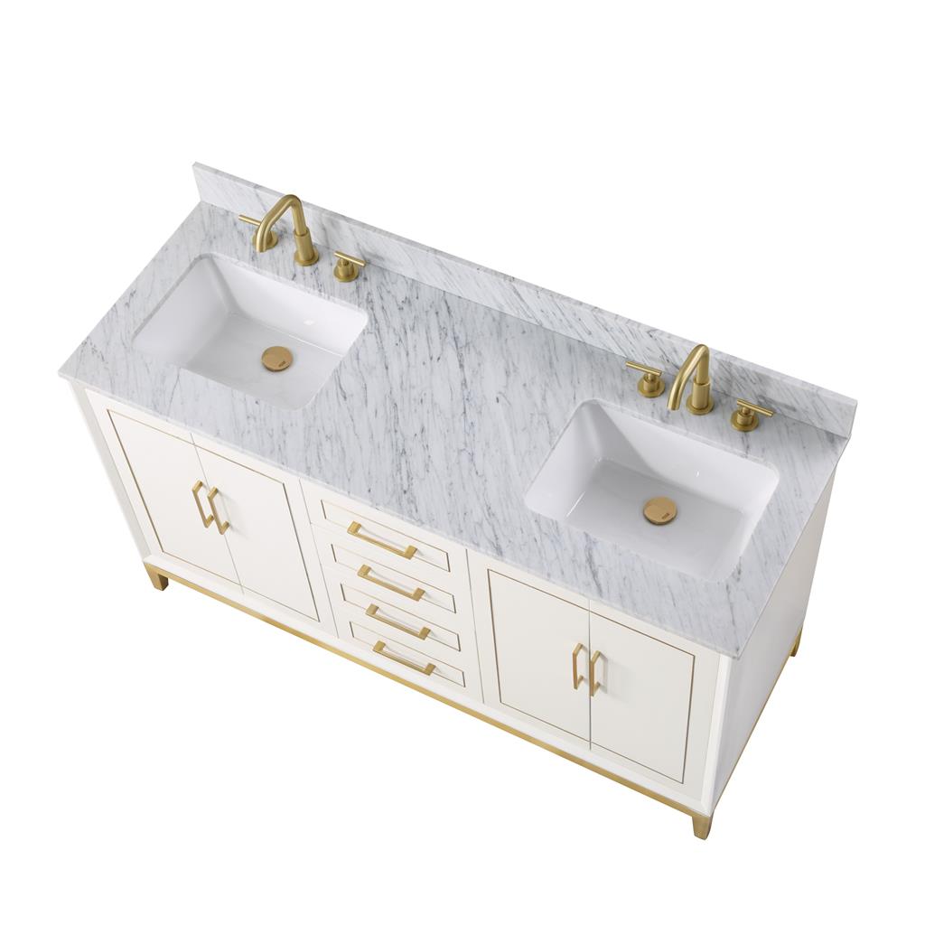 Bemma, Gracie 60" Double Vanity, Satin, White/Satin Brass, Carrara Marble Top#top-options_carrara-marble-top