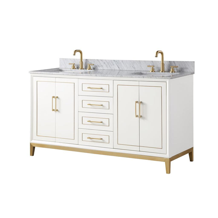 Bemma, Gracie 60" Double Vanity, Satin, White/Satin Brass, Carrara Marble Top#top-options_carrara-marble-top