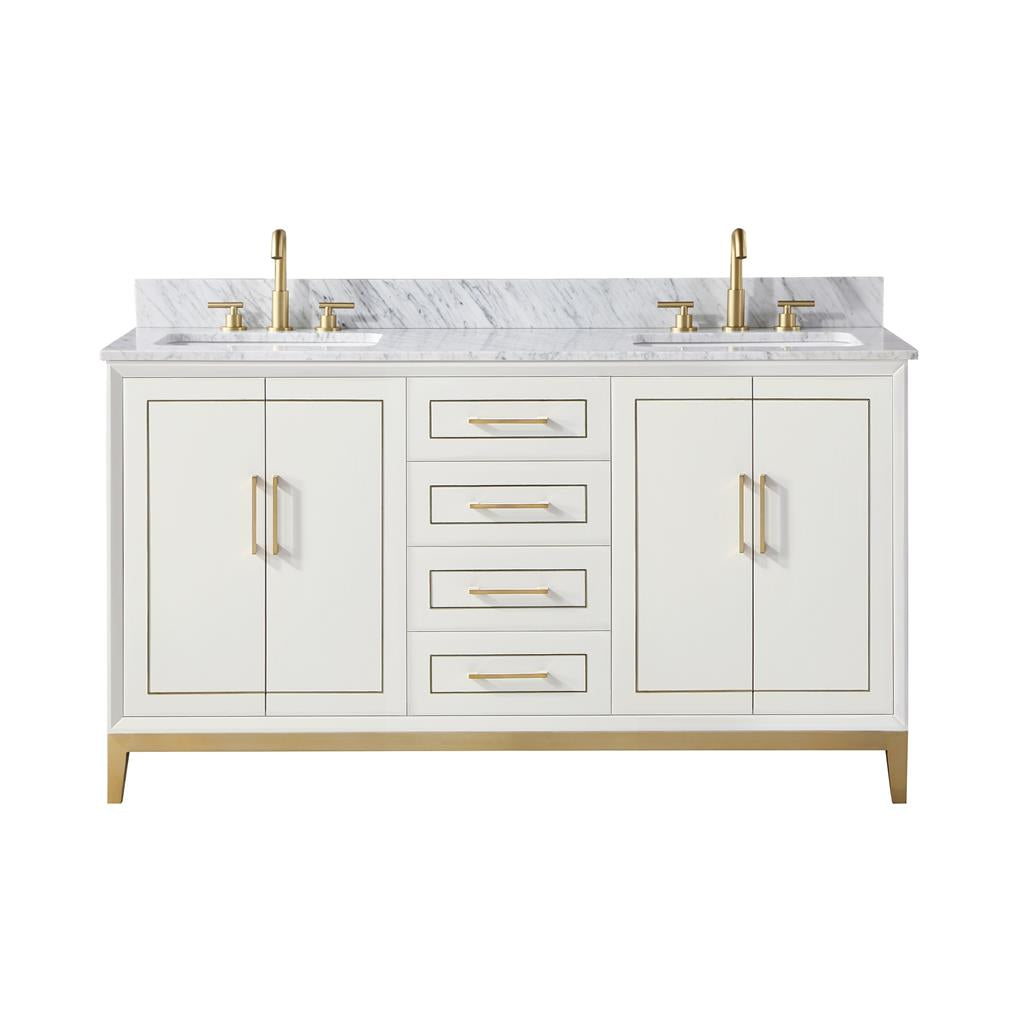 Bemma, Gracie 60" Double Vanity, Satin, White/Satin Brass, Carrara Marble Top#top-options_carrara-marble-top