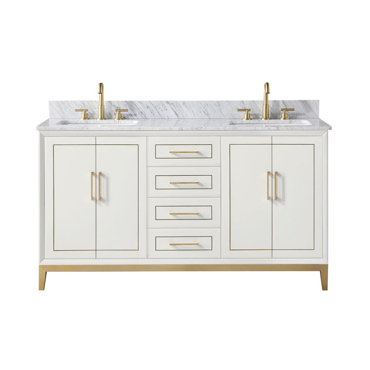 Bemma, Gracie 60" Double Vanity, Satin, White/Satin Brass, Carrara Marble Top#top-options_carrara-marble-top