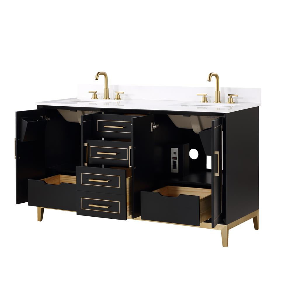 Bemma, Gracie 60" Double Vanity, Midnight Black/Satin Brass, White Quartz Top#top-options_white-quartz-top
