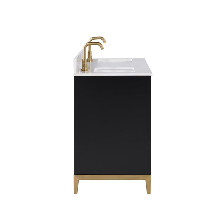 Bemma, Gracie 60" Double Vanity, Midnight Black/Satin Brass, White Quartz Top#top-options_white-quartz-top