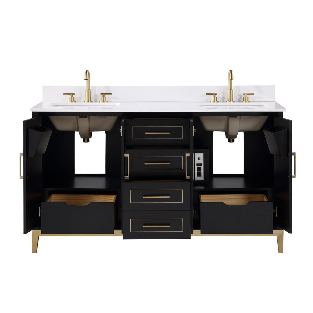 Bemma, Gracie 60" Double Vanity, Midnight Black/Satin Brass, White Quartz Top#top-options_white-quartz-top