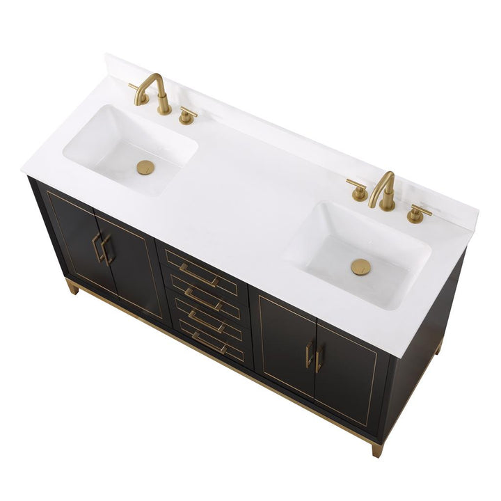 Bemma, Gracie 60" Double Vanity, Midnight Black/Satin Brass, White Quartz Top#top-options_white-quartz-top