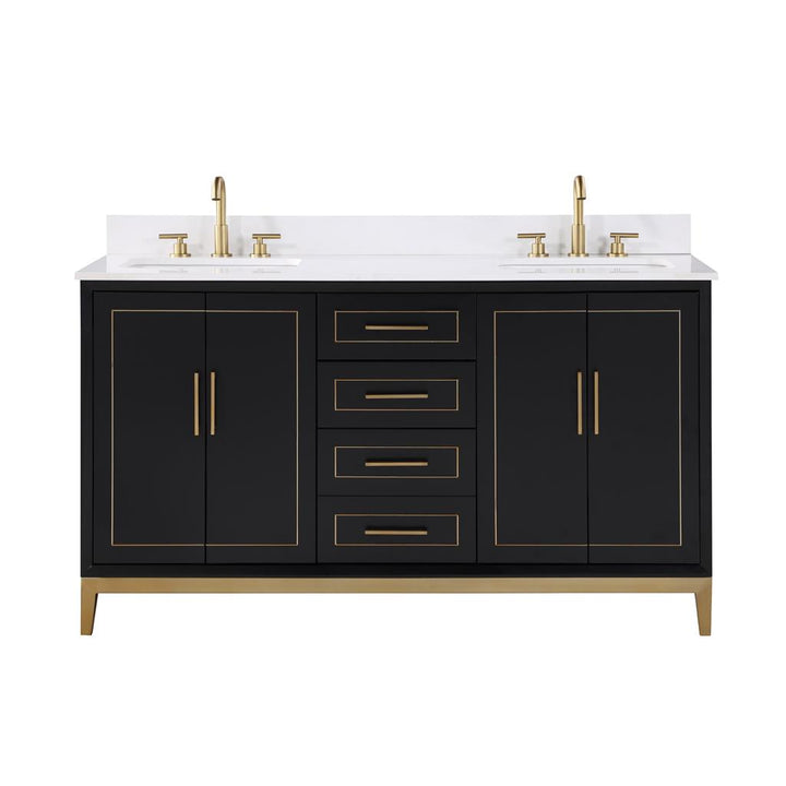 Bemma, Gracie 60" Double Vanity, Midnight Black/Satin Brass, White Quartz Top#top-options_white-quartz-top