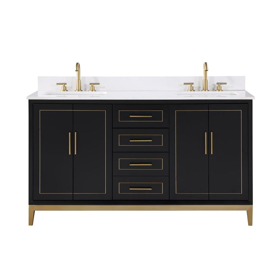 Bemma, Gracie 60" Double Vanity, Midnight Black/Satin Brass, White Quartz Top#top-options_white-quartz-top