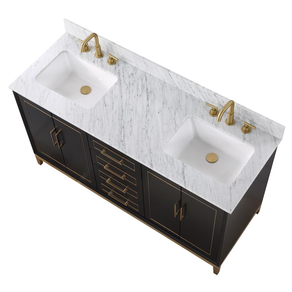 Bemma, Gracie 60" Double Vanity, Midnight Black/Satin Brass, Carrara Marble Top#top-options_carrara-marble-top