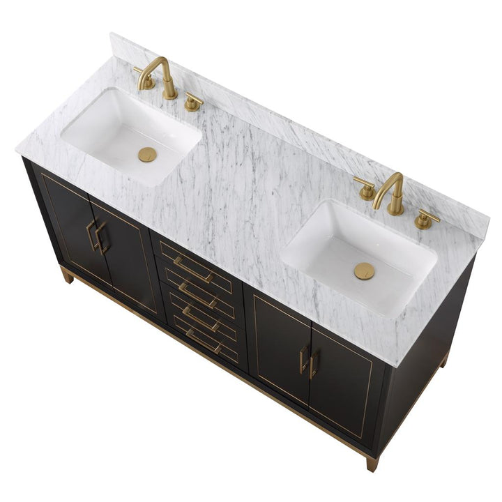 Bemma, Gracie 60" Double Vanity, Midnight Black/Satin Brass, Carrara Marble Top#top-options_carrara-marble-top