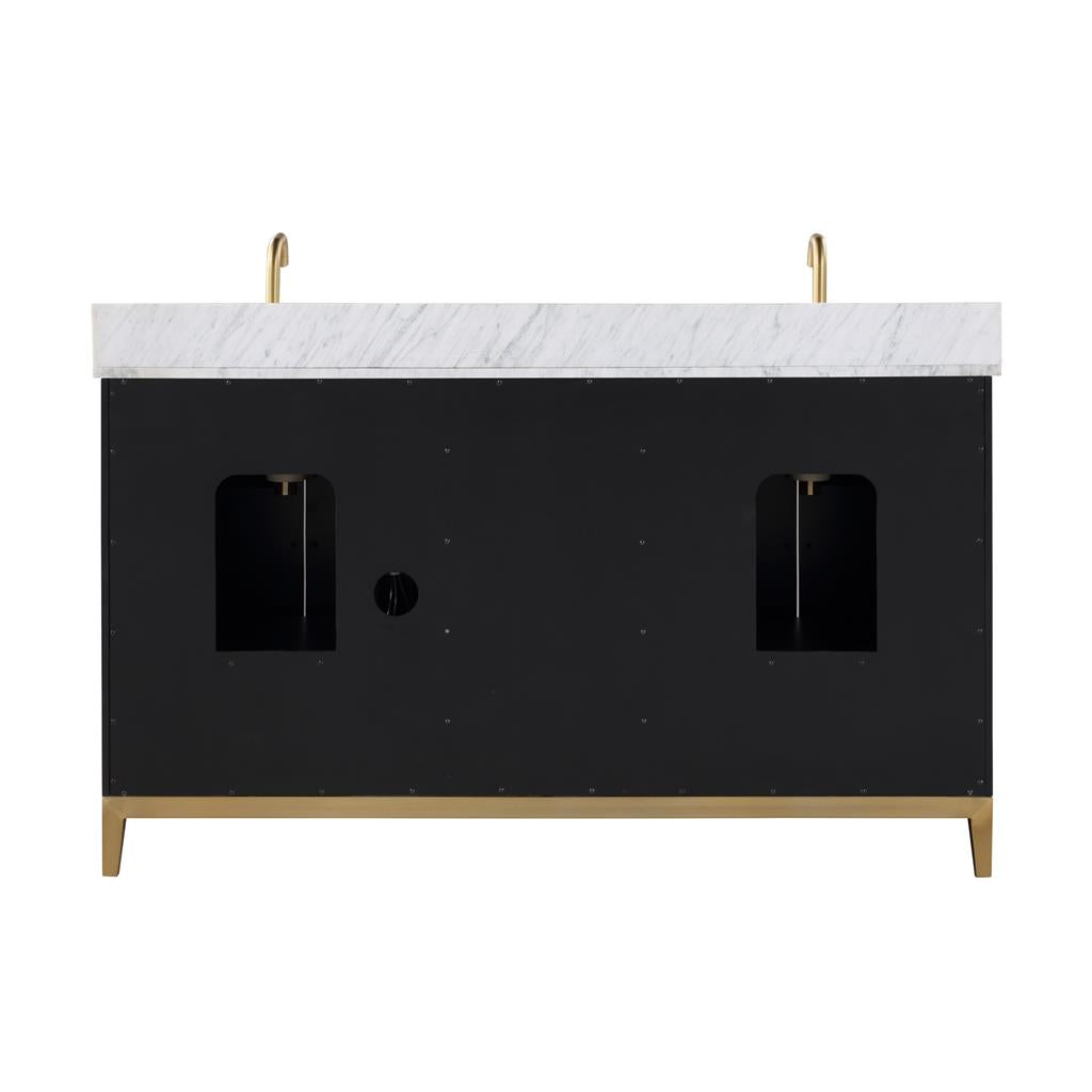 Bemma, Gracie 60" Double Vanity, Midnight Black/Satin Brass, Carrara Marble Top#top-options_carrara-marble-top