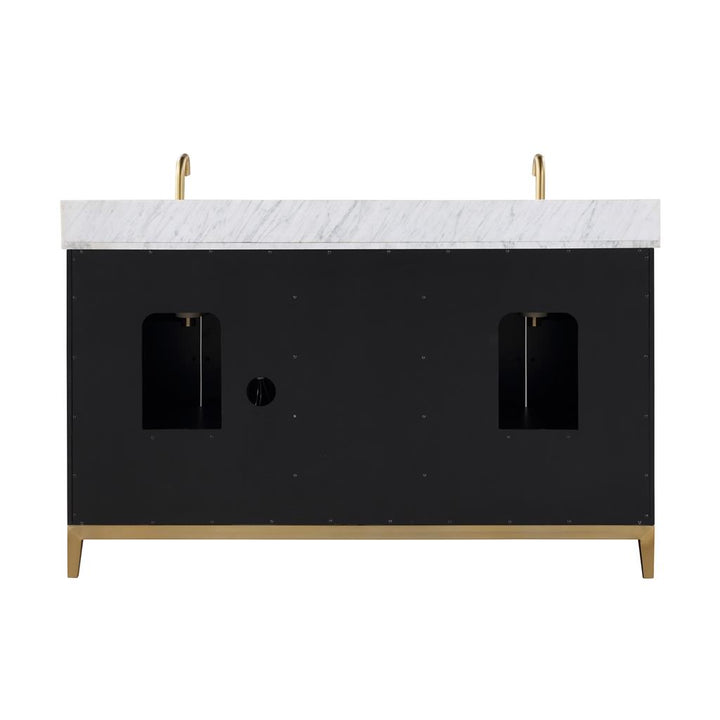 Bemma, Gracie 60" Double Vanity, Midnight Black/Satin Brass, Carrara Marble Top#top-options_carrara-marble-top