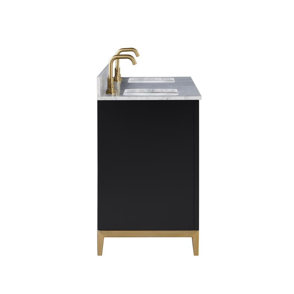 Bemma, Gracie 60" Double Vanity, Midnight Black/Satin Brass, Carrara Marble Top#top-options_carrara-marble-top