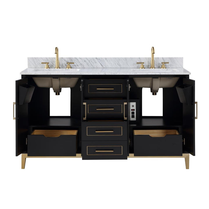 Bemma, Gracie 60" Double Vanity, Midnight Black/Satin Brass, Carrara Marble Top#top-options_carrara-marble-top