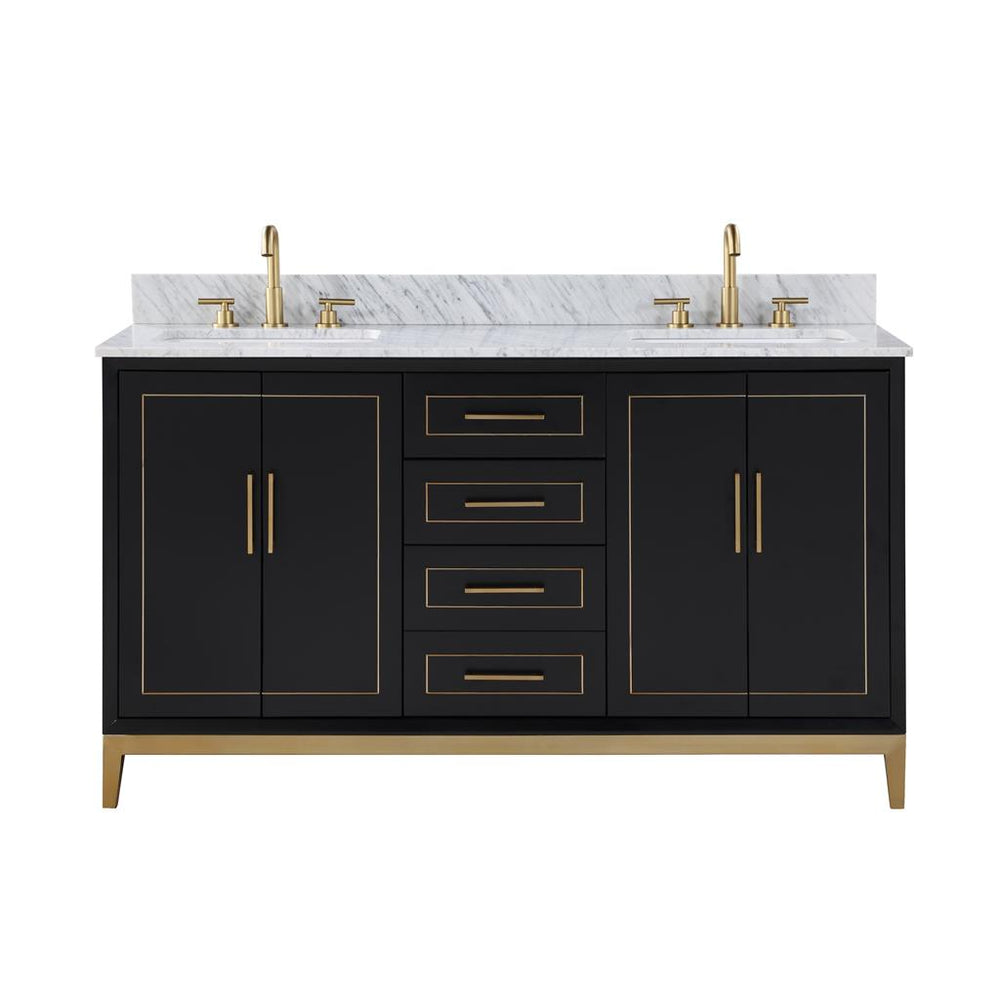 Bemma, Gracie 60" Double Vanity, Midnight Black/Satin Brass, Carrara Marble Top#top-options_carrara-marble-top