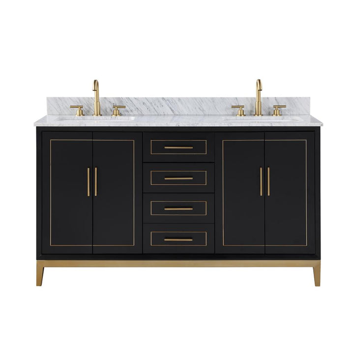 Bemma, Gracie 60" Double Vanity, Midnight Black/Satin Brass, Carrara Marble Top#top-options_carrara-marble-top