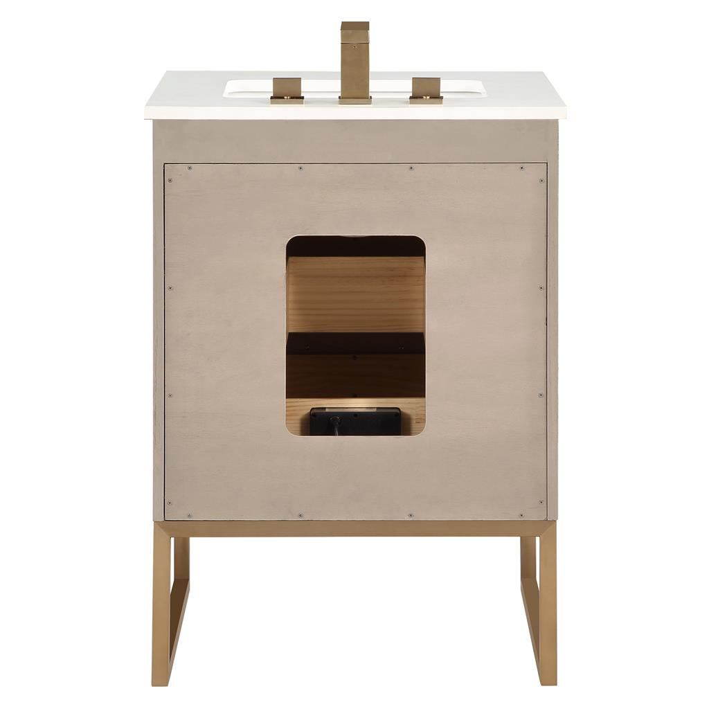 Bemma, Markham 24" Single Vanity, Cashmere Grey/Satin Brass, White Quartz Top#top-options_white-quartz-top