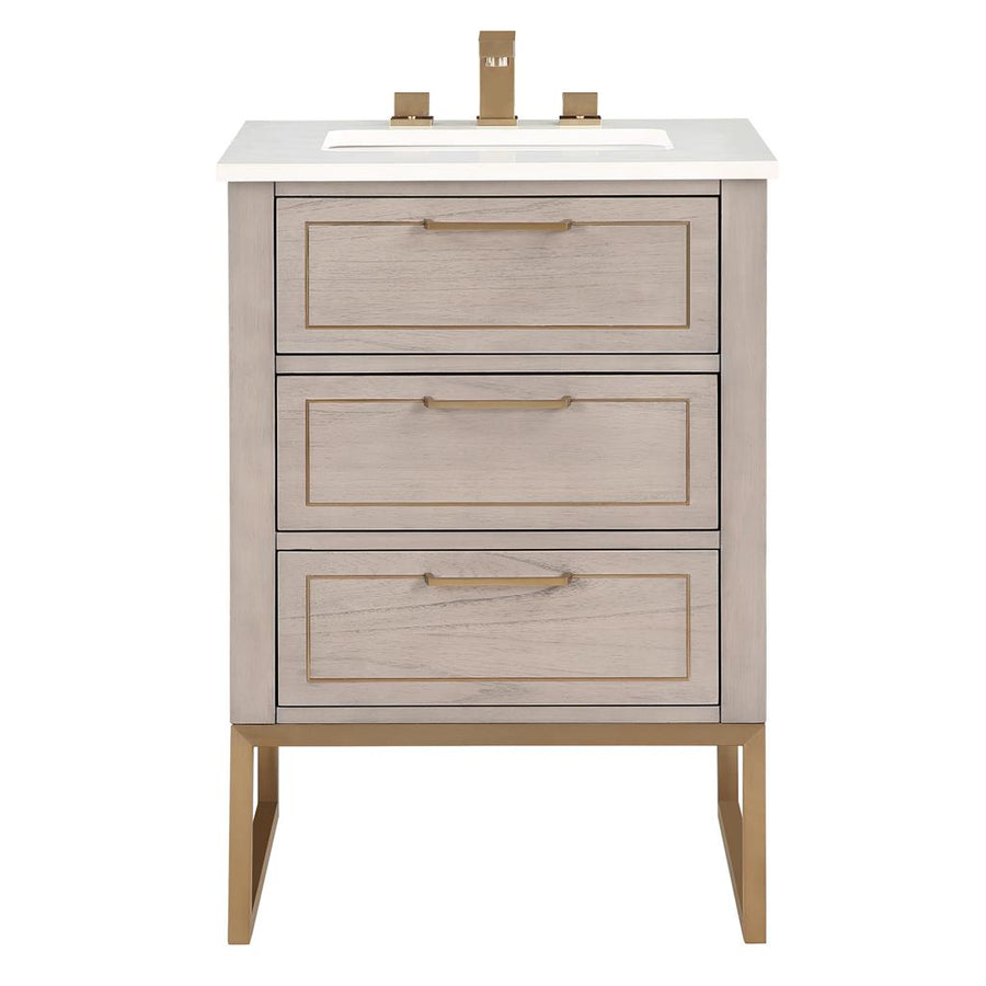 Bemma, Markham 24" Single Vanity, Cashmere Grey/Satin Brass, White Quartz Top#top-options_white-quartz-top