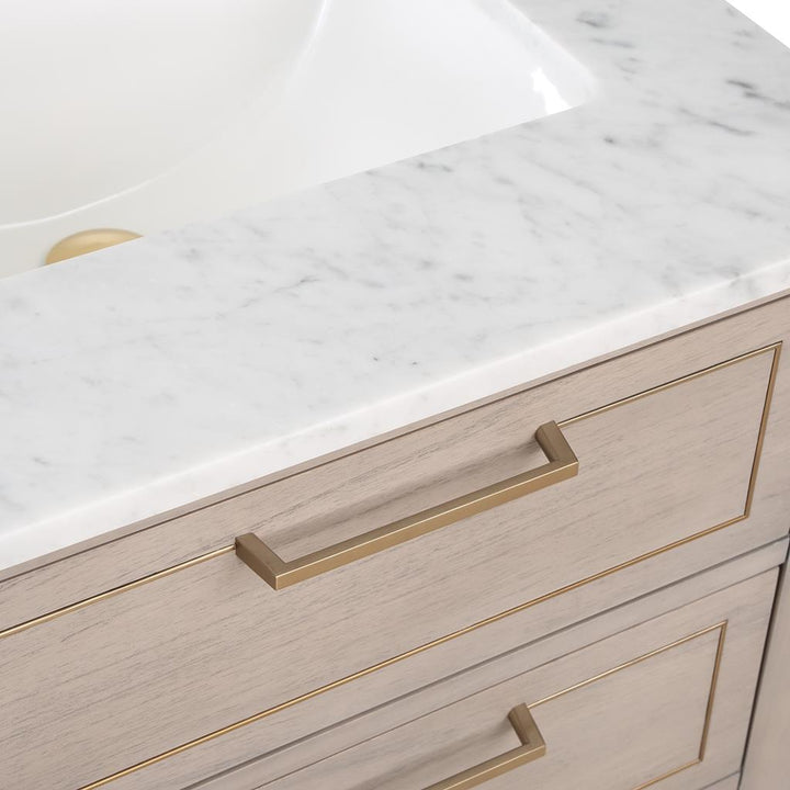 Bemma, Markham 24" Single Vanity, Cashmere Grey/Satin Brass, Carrara Marble Top#top-options_carrara-marble-top