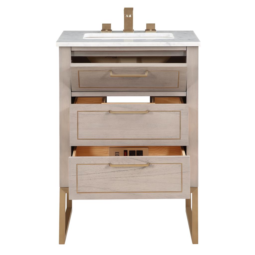 Bemma, Markham 24" Single Vanity, Cashmere Grey/Satin Brass, Carrara Marble Top#top-options_carrara-marble-top