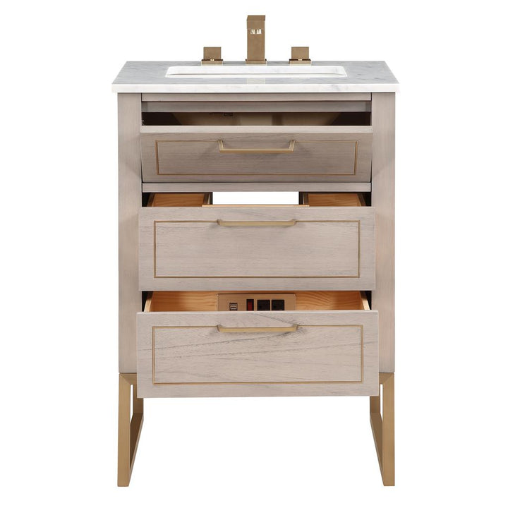 Bemma, Markham 24" Single Vanity, Cashmere Grey/Satin Brass, Carrara Marble Top#top-options_carrara-marble-top