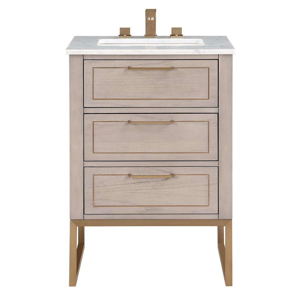Bemma, Markham 24" Single Vanity, Cashmere Grey/Satin Brass, Carrara Marble Top#top-options_carrara-marble-top