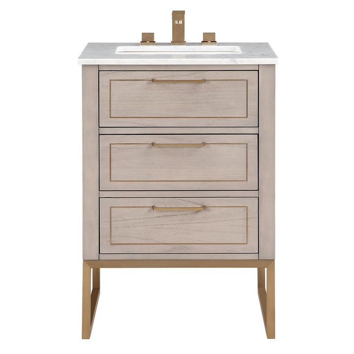 Bemma, Markham 24" Single Vanity, Cashmere Grey/Satin Brass, Carrara Marble Top#top-options_carrara-marble-top