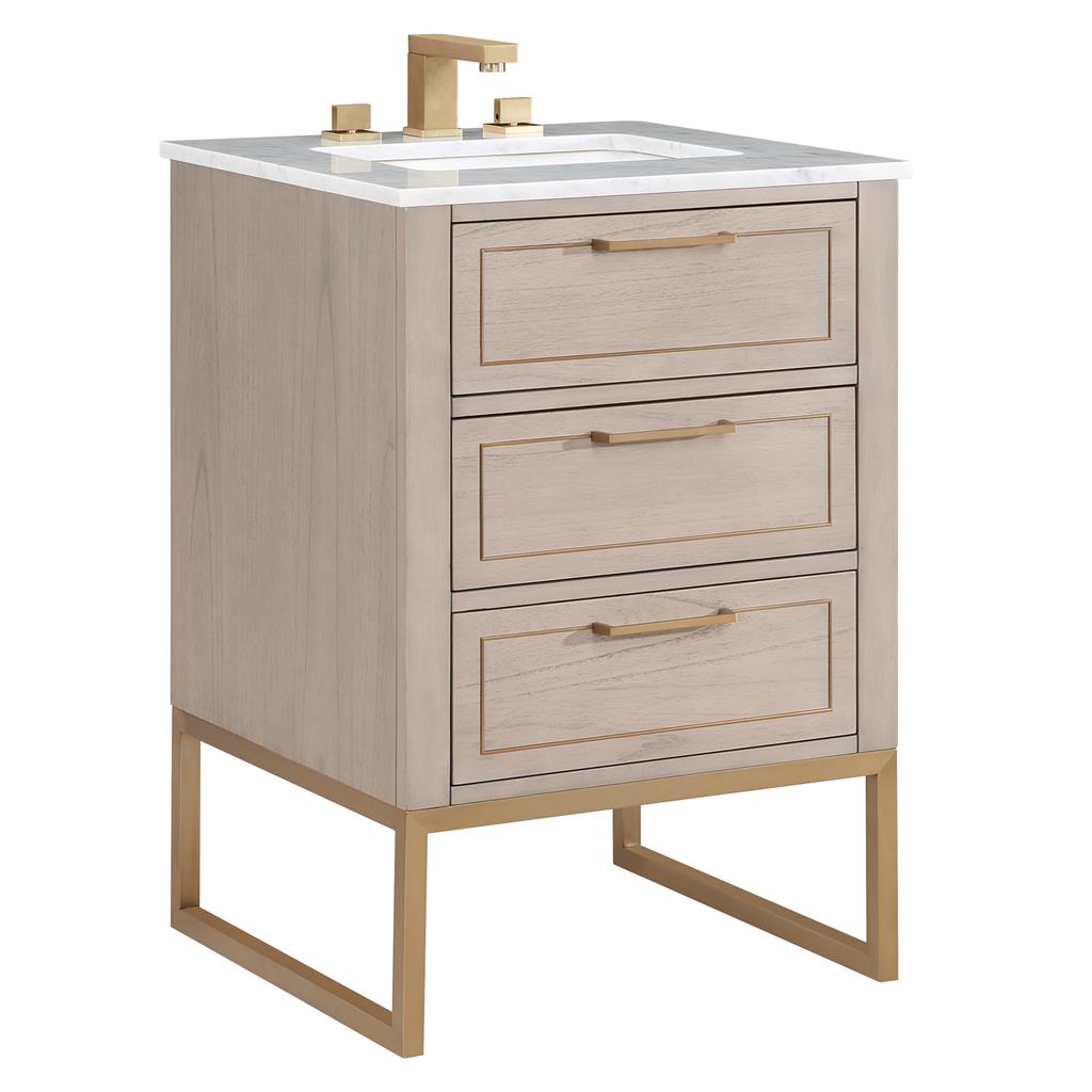 Bemma, Markham 24" Single Vanity, Cashmere Grey/Satin Brass, Carrara Marble Top#top-options_carrara-marble-top